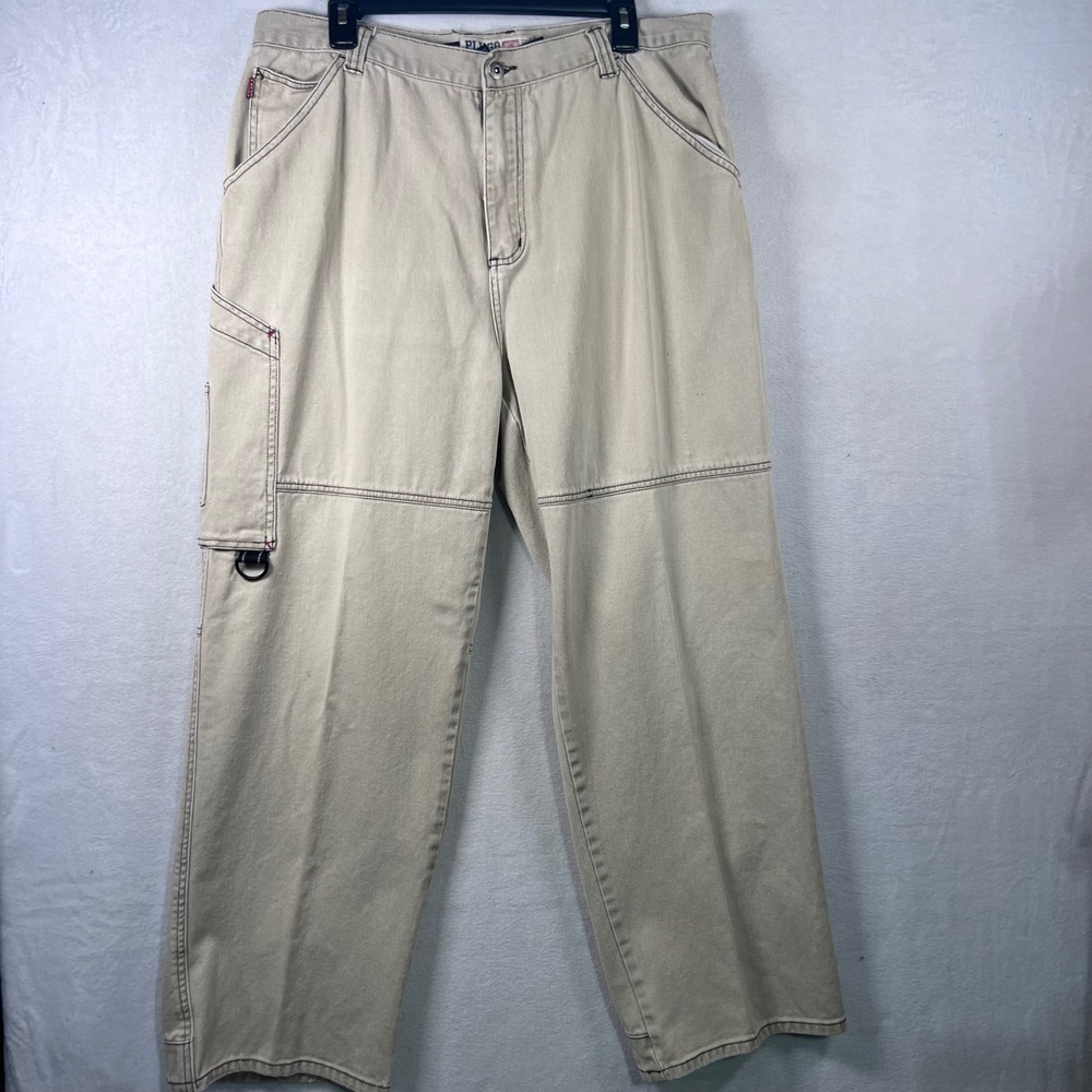 Plugg Mens Baggy Carpenter Pants Khaki Tan Utility‎ Skater 36x30 VTG Style Y2K